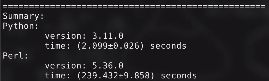 Python only took two seconds to complete the test